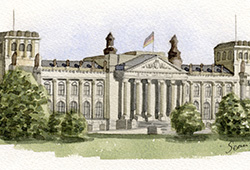 This is from the same collage - watercolour of Berlin's Reichstag.